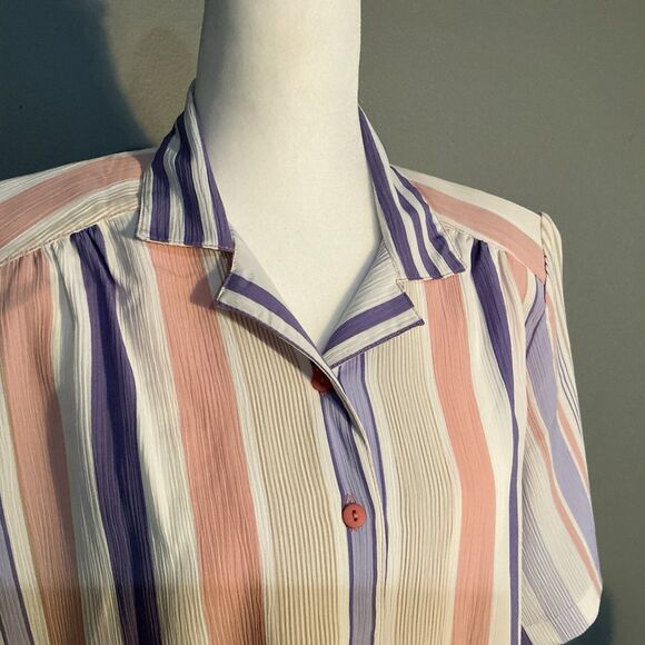 NEW Alia Blouse VINTAGE Striped Short Sleeve Button Down Purple Pink Women’s 12 - Picture 1 of 5